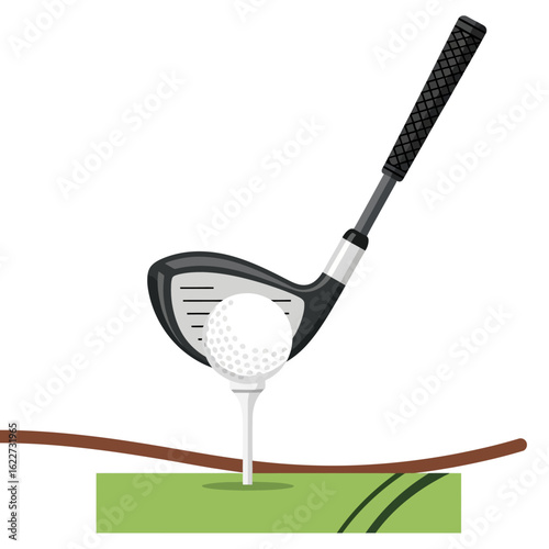 Golf club poised over a golf ball on a tee, ready to be struck.