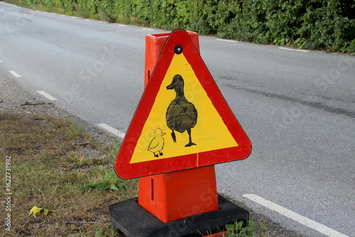 Schild Vorsicht Enten in Schweden