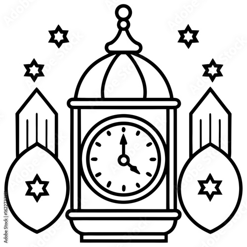 black clock tower with stars clip art preview
