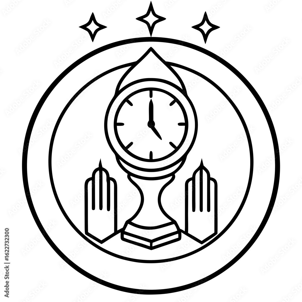 Fototapeta premium Islamic Prayer Clock Line Art Vector