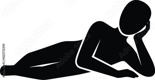 Vector art of silhouette of a person lying down relaxing and thinking, capturing a moment of rest, contemplation, and serenity in a peaceful state
