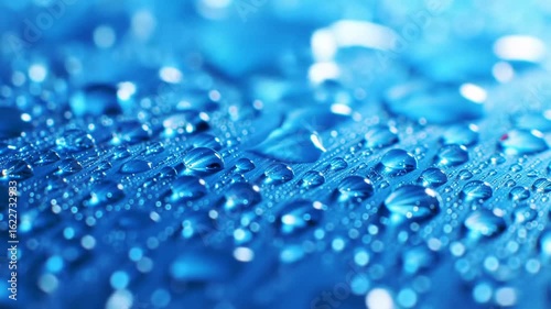 Blue water droplets on a surface