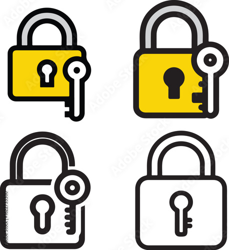 lock icon set vector, colored and outline