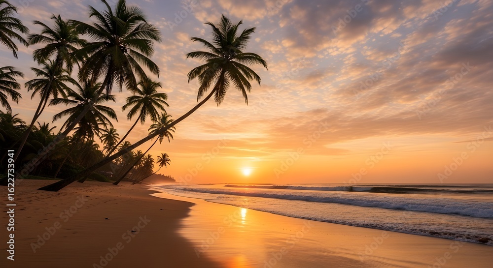 Fototapeta premium Tropical Sunrise on a Palm-Lined Beach