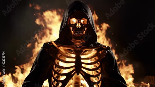 Burning Skeleton in a Hood