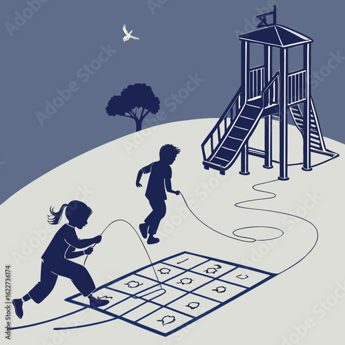 Children Playing Hide And Seek Black Vector Silh