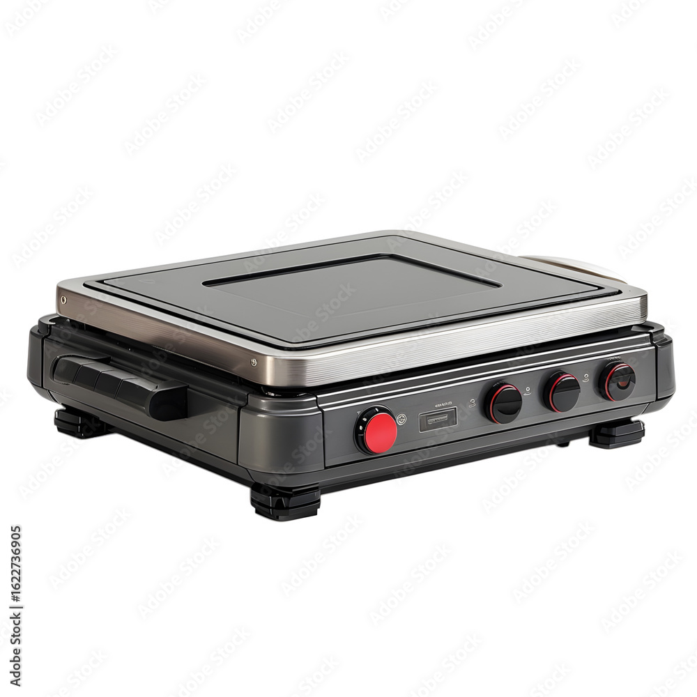 Fototapeta premium Luxury cooking gear image showing a chef-grade electric griddle isolated with professional lighting on white. --s 250 --v 6.0