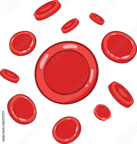 Red blood cells depicted in a circular motion against a white background.