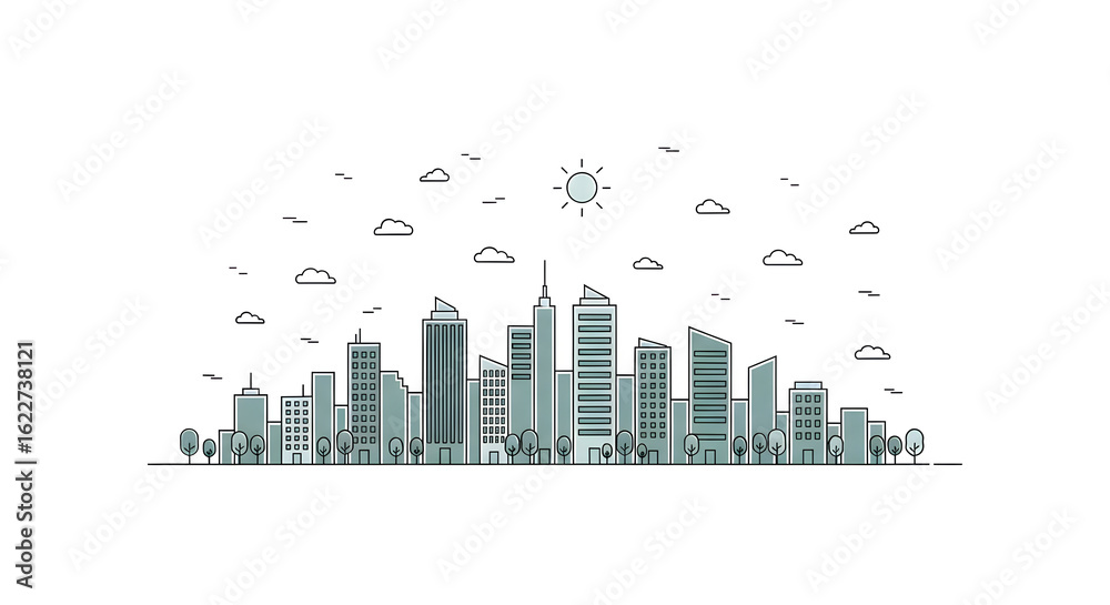 Fototapeta premium Modern City Skyline Minimalist Illustration Design