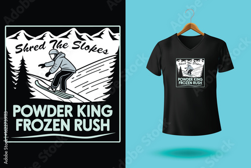 Snowboarder is having fun riding down a snowy mountainside in a cool, vintage style illustration. This design is perfect for winter sports enthusiasts