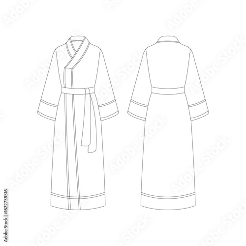 Editable Kimono Vector Mockup, Japanese Clothing Design Illustration