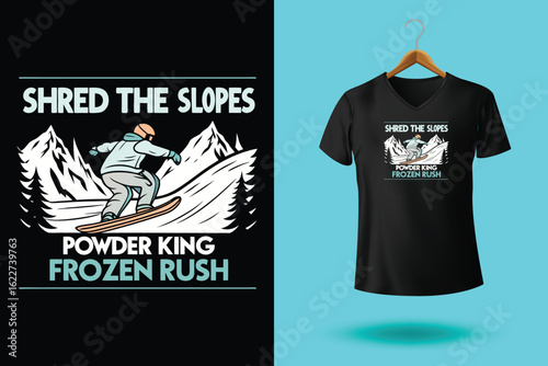 Snowboarder is having fun riding down a snowy mountainside in a cool, vintage style illustration. This design is perfect for winter sports enthusiasts