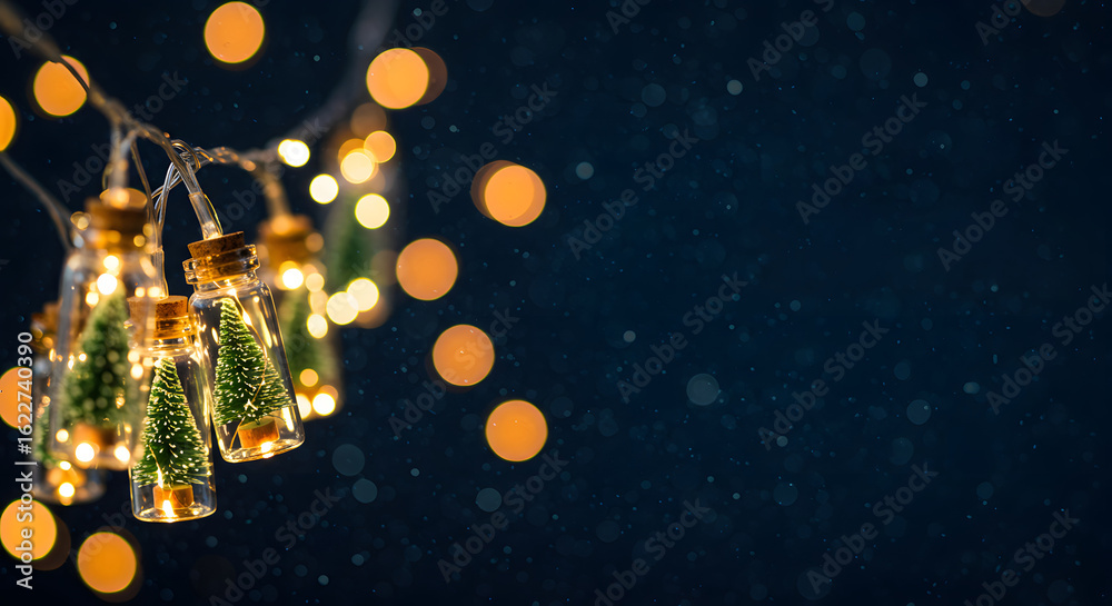 Fototapeta premium Merry Christmas and happy new year concept, Close up, Elegant Christmas tree in glass jar decoration