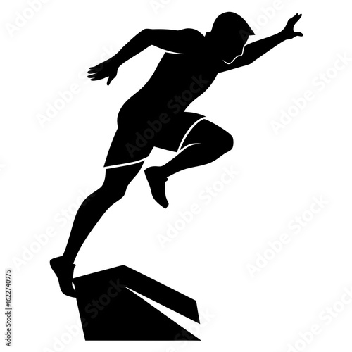 Athletic man jumping black silhouette parkour athlete