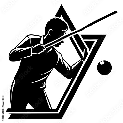 Billiards player aiming cue ball black vector snooker