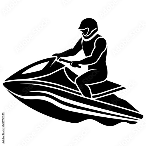 Black jet ski rider silhouette white