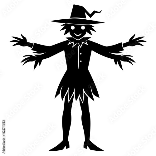Black scarecrow silhouette with pointed hat vector