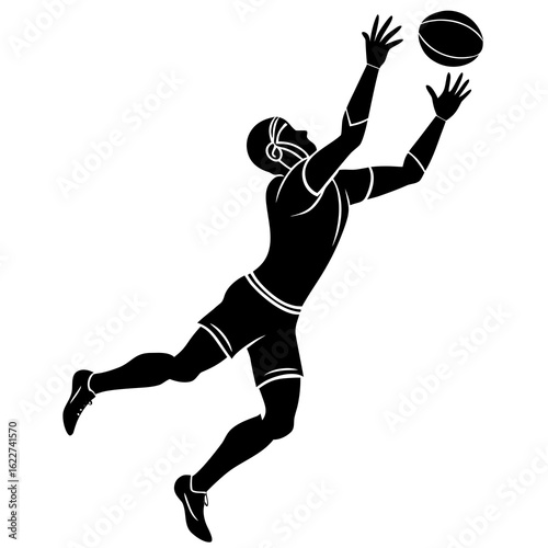 Black silhouette athlete catching ball vector