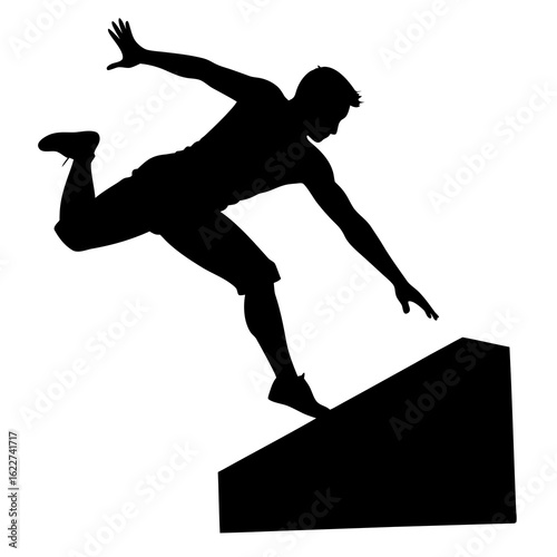 Black silhouette man parkour jump traceur