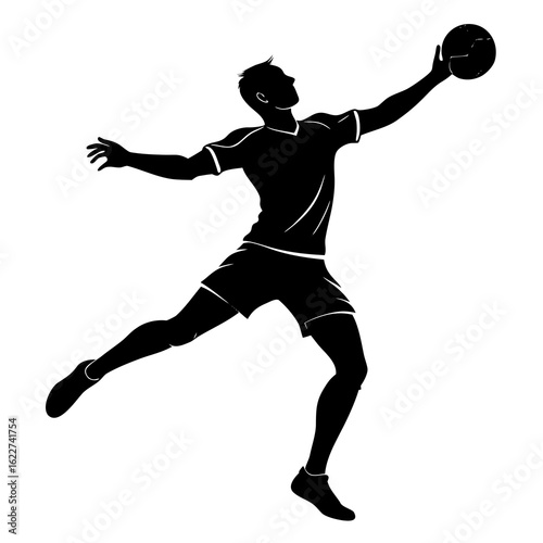 Black silhouette handball player throwing ball sport