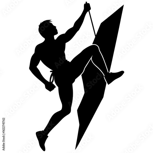 Black silhouette man climbing rock climbing white