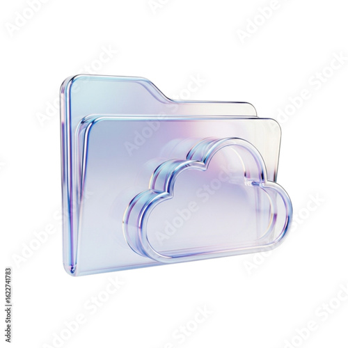 3D Holographic File Folder with Integrated Cloud Symbol, Illustrating Cloud Computing and Digital Storage Concepts
