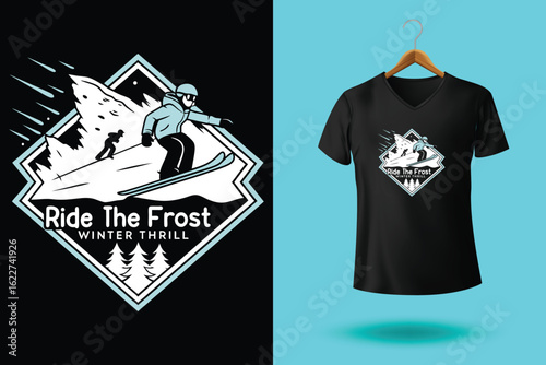 Snowboarder is having fun riding down a snowy mountainside in a cool, vintage style illustration. This design is perfect for winter sports enthusiasts