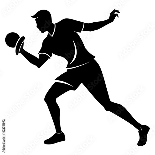 Black silhouette of a ping pong player table tennis