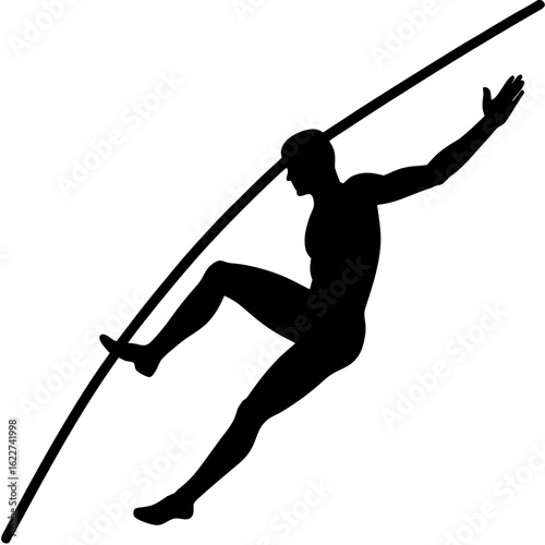 Black silhouette of a pole vaulter in action athlete