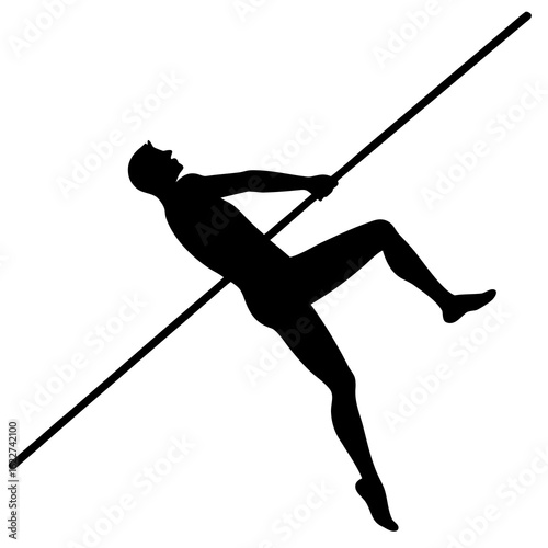 Black silhouette of athlete pole vaulting white