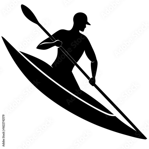 Black silhouette of kayaker paddling vector