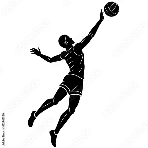 Black silhouette volleyball player spiking ball action
