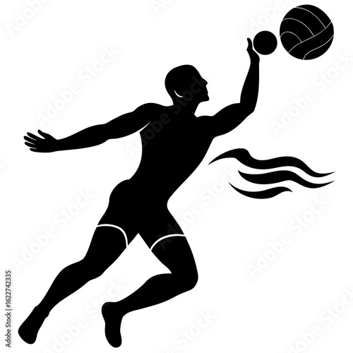 Black silhouette water polo player throwing ball vector