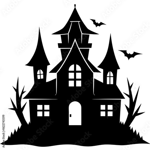 Spooky haunted mansion with flying bats haunted house