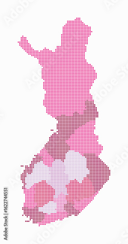 Finland dotted map. Digital style map of the country on white background. Finland shape with square dots. Colored dots style. Small size squares. Creative vector illustration.