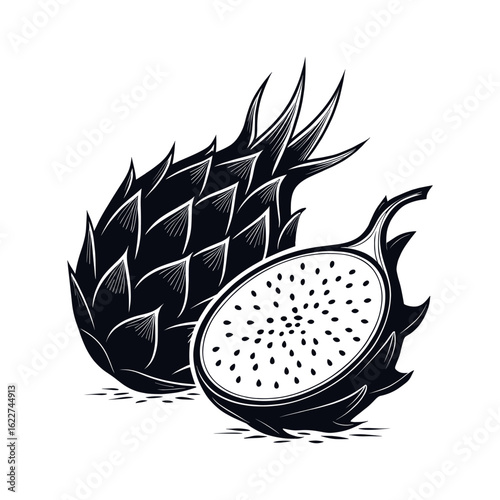 Dragon fruit and half isolated on white background