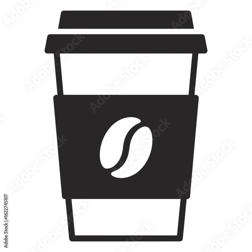 Coffee cup icon with coffee bean symbol depicting a caffeine boost and morning beverage illustration