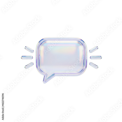 3D Holographic Speech Bubble Icon with Radiating Lines, Symbolizing Communication, Messaging, and Discussion