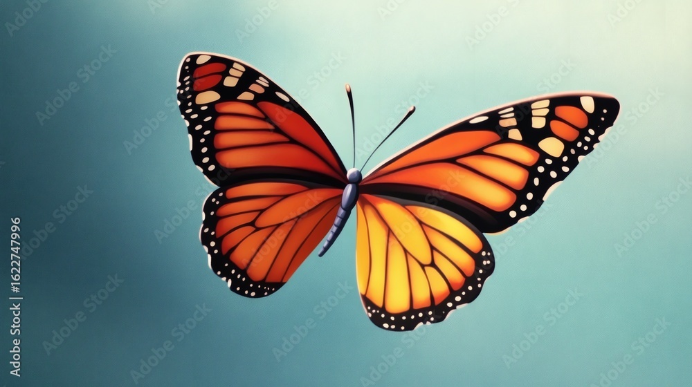 Fototapeta premium A digitally rendered monarch butterfly in flight.