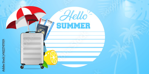 Summer vacation product display and presentation banner summer objects decorative business advertising banner and showroom background vector illustration