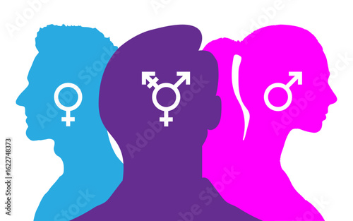 World sexual health day. Man, woman, Third gender and sex concept. Concept of gender, health and development. Symbol of transgender on color background