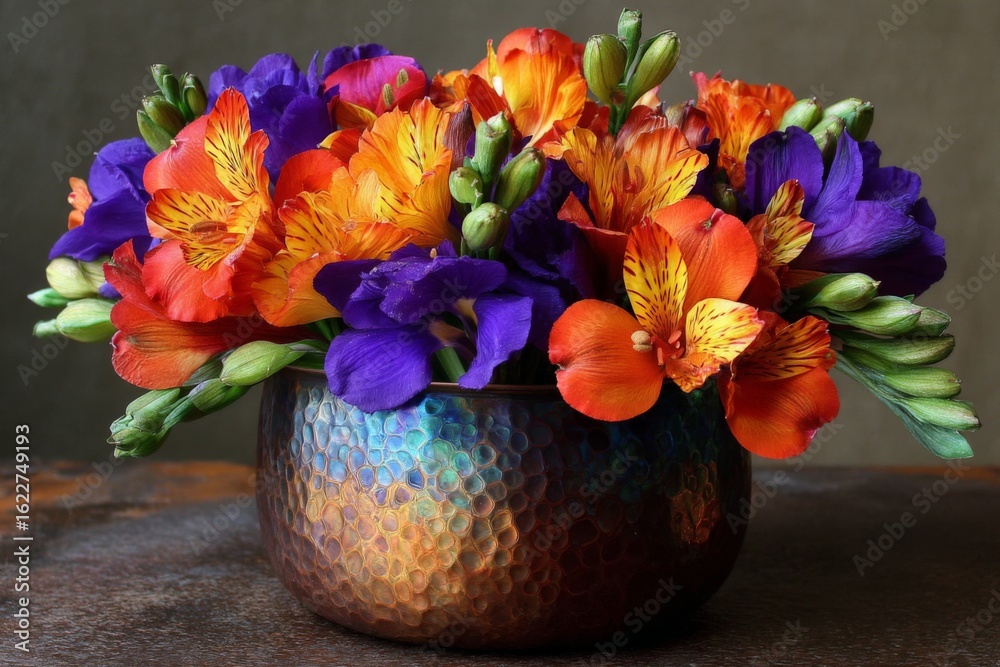 custom made wallpaper toronto digitalVibrant arrangement of colorful flowers in a decorative bowl on a rustic surface
