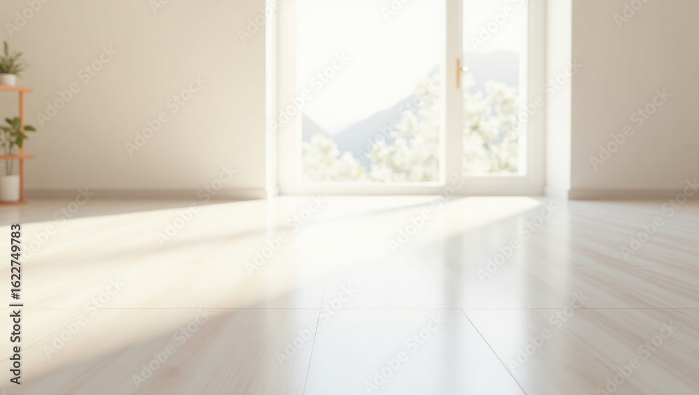 Fototapeta premium Empty room with light-beige floor and large window.
