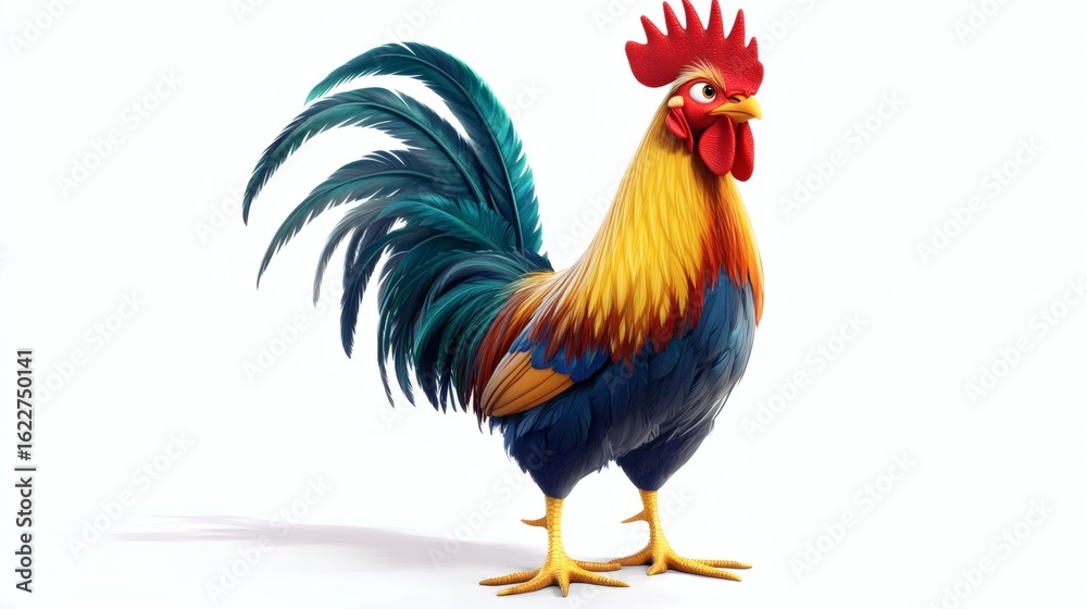 Fototapeta premium Vibrant rooster illustration against a plain background.