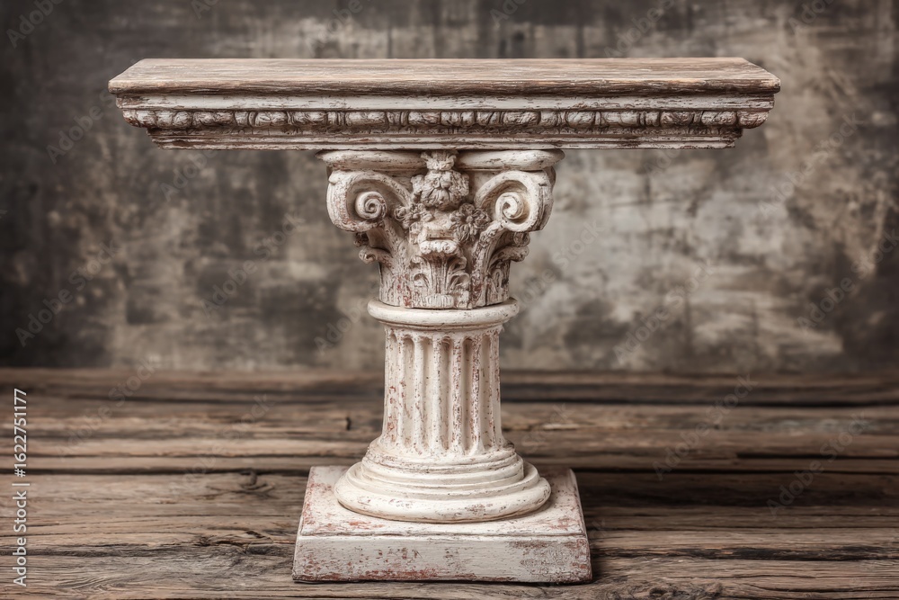 Obraz premium Elegant decorative console table with classical design elements in rustic setting