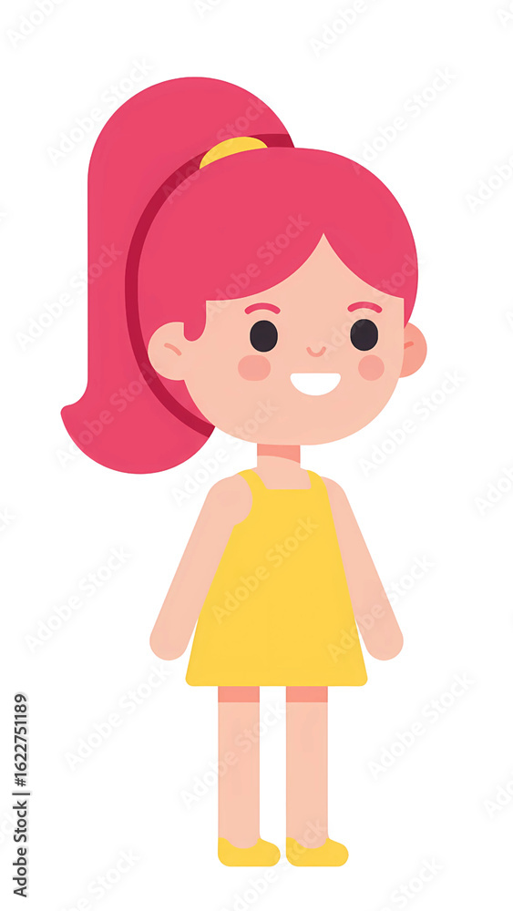 Cute Cartoon Girl with Pink Hair and Yellow Dress, Isolated on Black. Cute Cartoon Girl with Pink Hair and Yellow Dress, Isolated on Black.