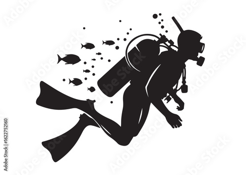 scuba diving logo silhouette vector, scuba driver vector logo silhouette design, scuba diver silhouette vector illustration, underwater scuba diving logo vector silhouette on white background