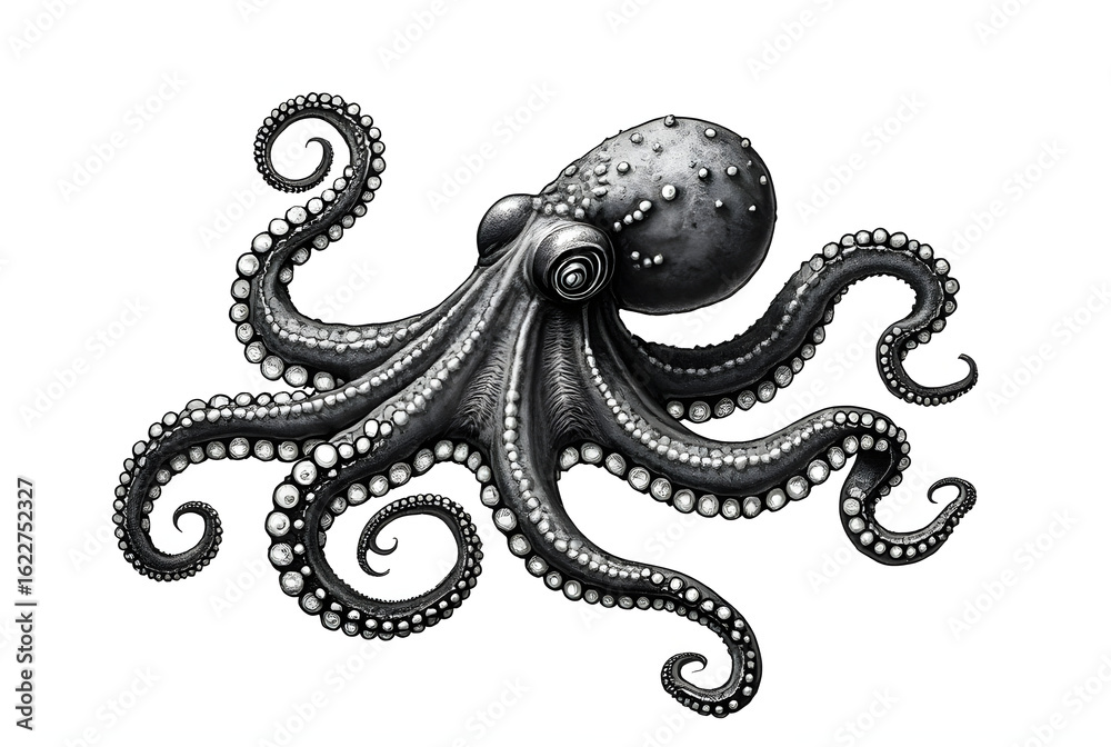 Obraz premium Detailed Hand-Drawn Octopus Illustration with Intricate Tentacles