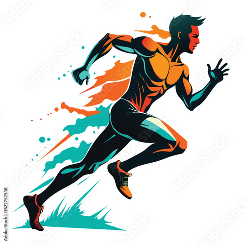 Dynamic male runner silhouette in mid stride