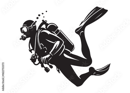 scuba diving logo silhouette vector, scuba driver vector logo silhouette design, scuba diver silhouette vector illustration, underwater scuba diving logo vector silhouette on white background
